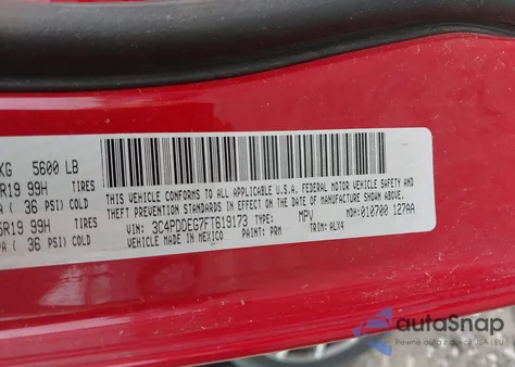 2015 Dodge Journey R/T z USA, uszkodzony, nr VIN 3C4PDDEG7FT619173